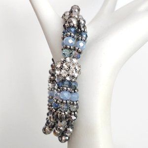 3 strand crystal and cz stretch bracelet
